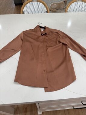 cupcakes & cashmere Rust Brown Button-Down Blouse